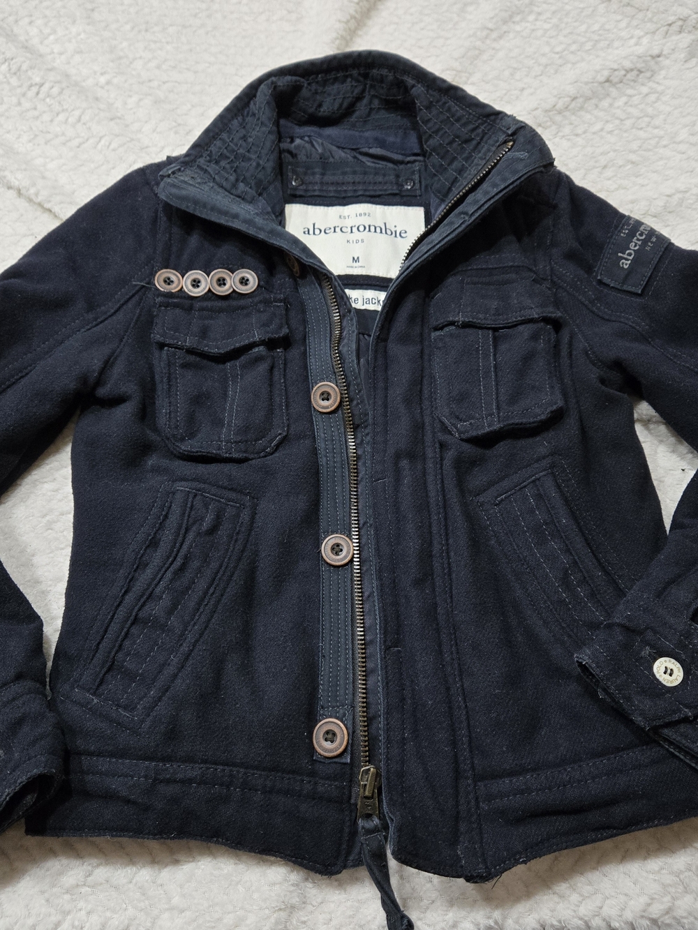 Abercrombie Kids Elk Lake Jacket Size Medium Black Full Zip Wool Blend *Flawed